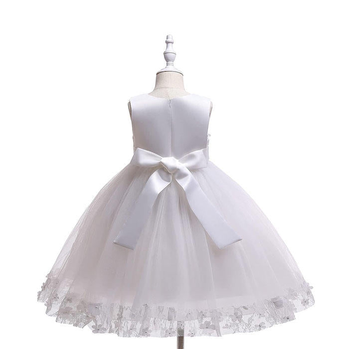 Girls Tulle Lace Flower Princess Wedding Dress For Toddler And Baby Girl-White