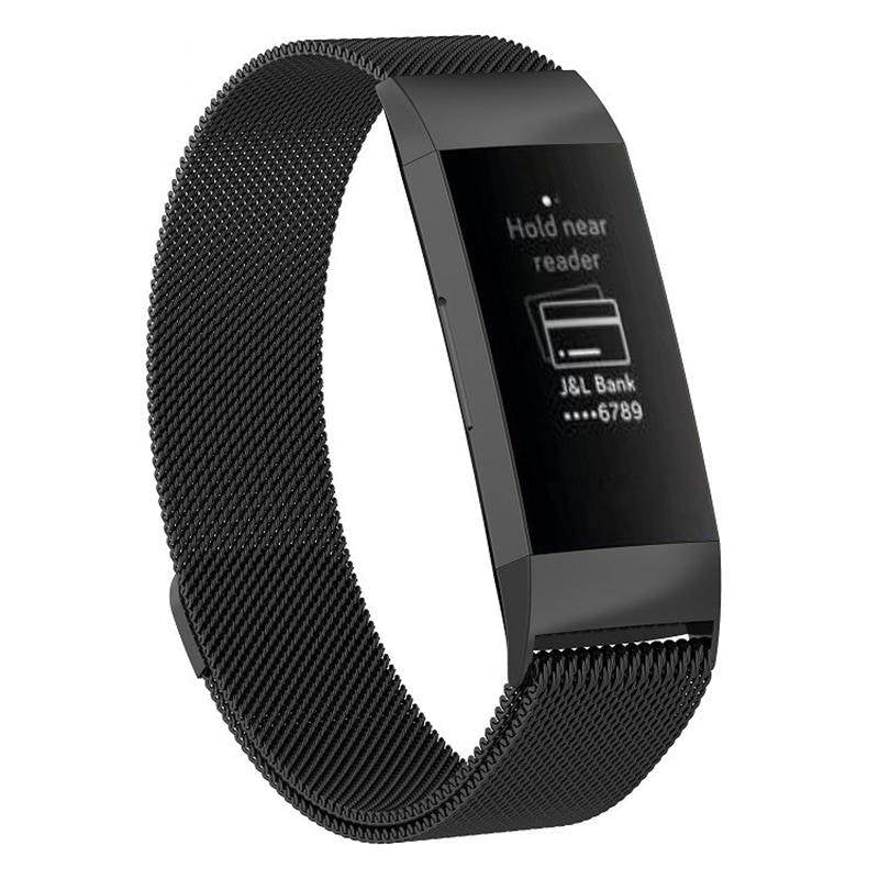 For Fitbit Charge 3 Wristband Milanese Replacement Stainless Steel Watch Band-Black
