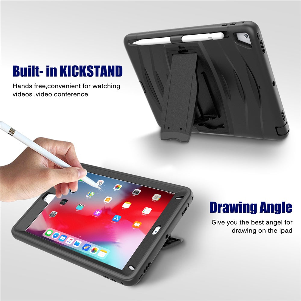 Shock Wave Kickstand Case Anti-Fall Protection With Pencil Holder For 9.7inch iPad 5/iPad 6/iPad Air2/iPad Pro9.7-Black