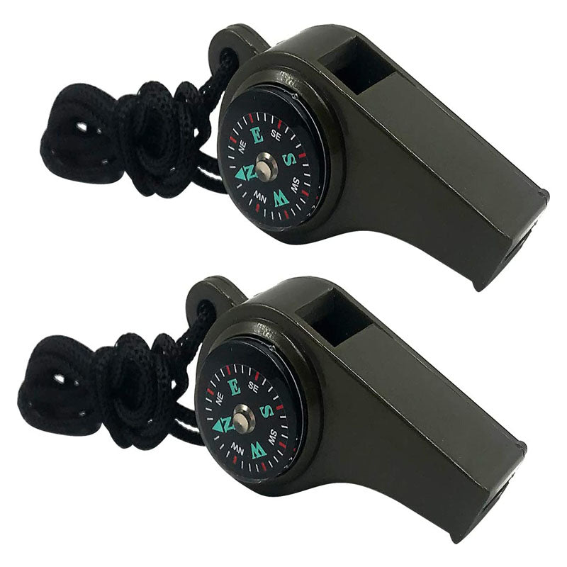 2 Pack Emergency Survival Whistle 3 in 1 Whistles with Compass and Thermometer