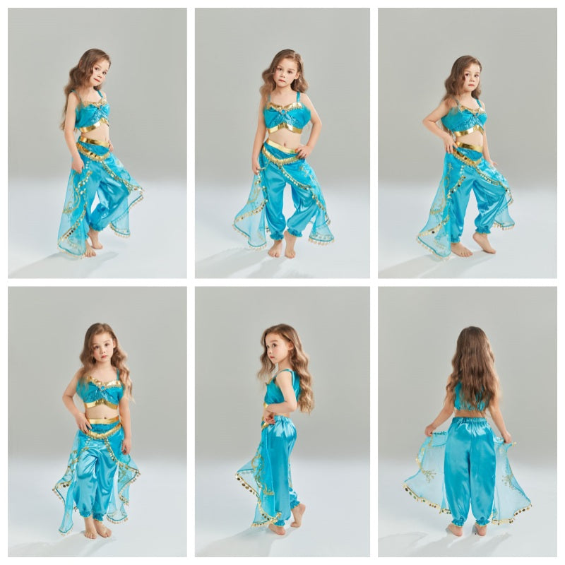 Fancy Princess Costume Set with Headband Sequin Party Dress for Girls