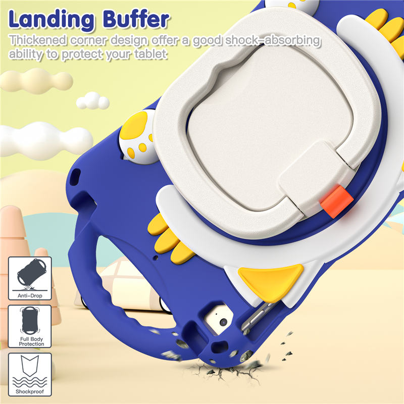 CatB Silicone Case For iPad Mini 5 4 3 2 1 Shockproof Shoulder Strap Handle Stand-Dark Blue