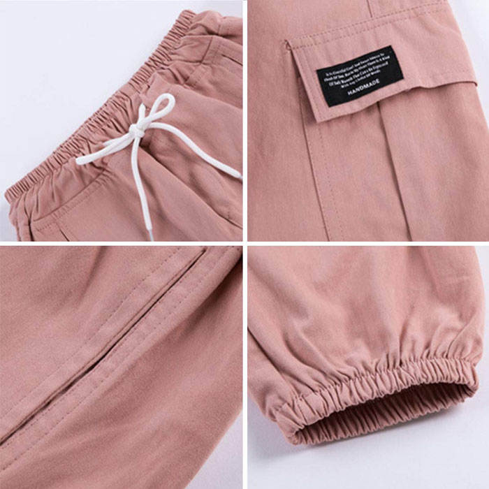Girls Joggers Long Pants Pockets Outdoor Casual Trousers with Drawstring Multicolor-Pink