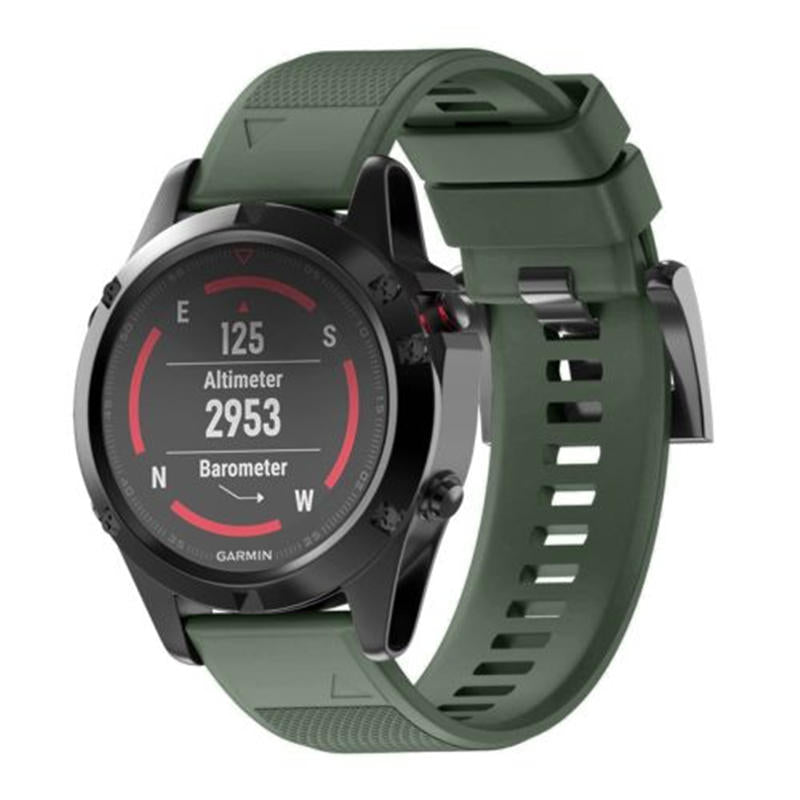 26mm Width Easy Fit Soft Silicone Watch Strap For Garmin Fenix 5X/5X Plus/6X/6X Pro/3/3 HR Black Steel Buckle-Army Green