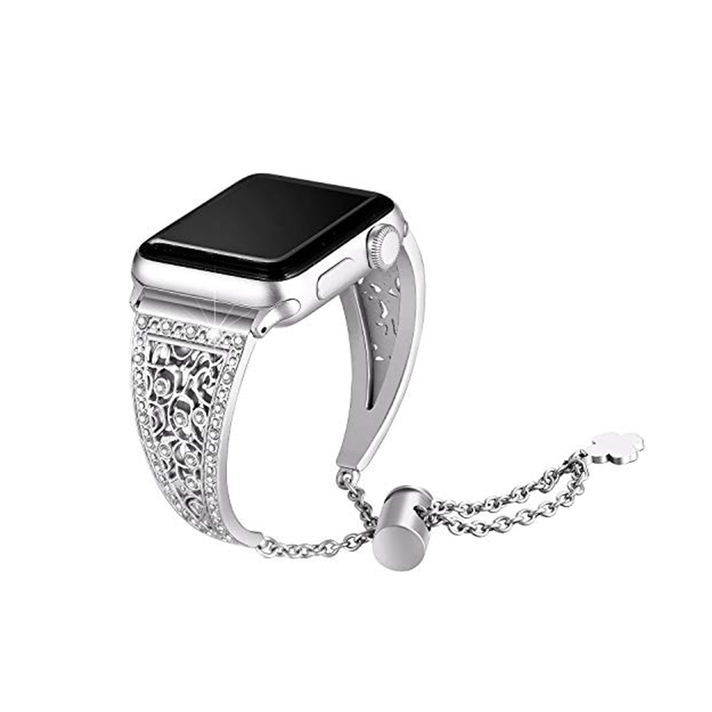 Hollow Retro Metal Watch Band With Diamond For Apple Watch SE/6/5/4/3/2/1(Silver)