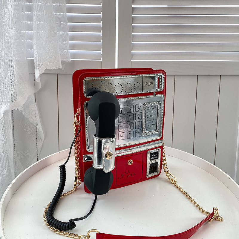 Fashion Telephone Shaped Shoulder Bag Ladies Funny Crossbody Bag-Red