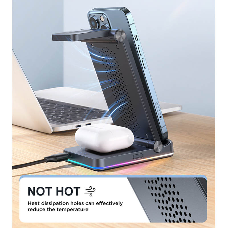 3 in 1 Wireless Charging Station Foldable Double Coil for iPhone 14 AirPods Apple Watch 7 SE 6