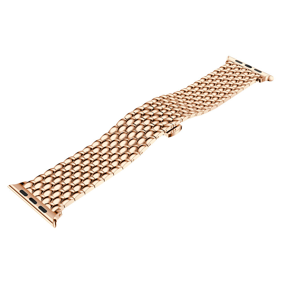 Dragon Leather Metal Watch Band For Apple Watch SE/6/5/4/3/2/1(Rose Gold)