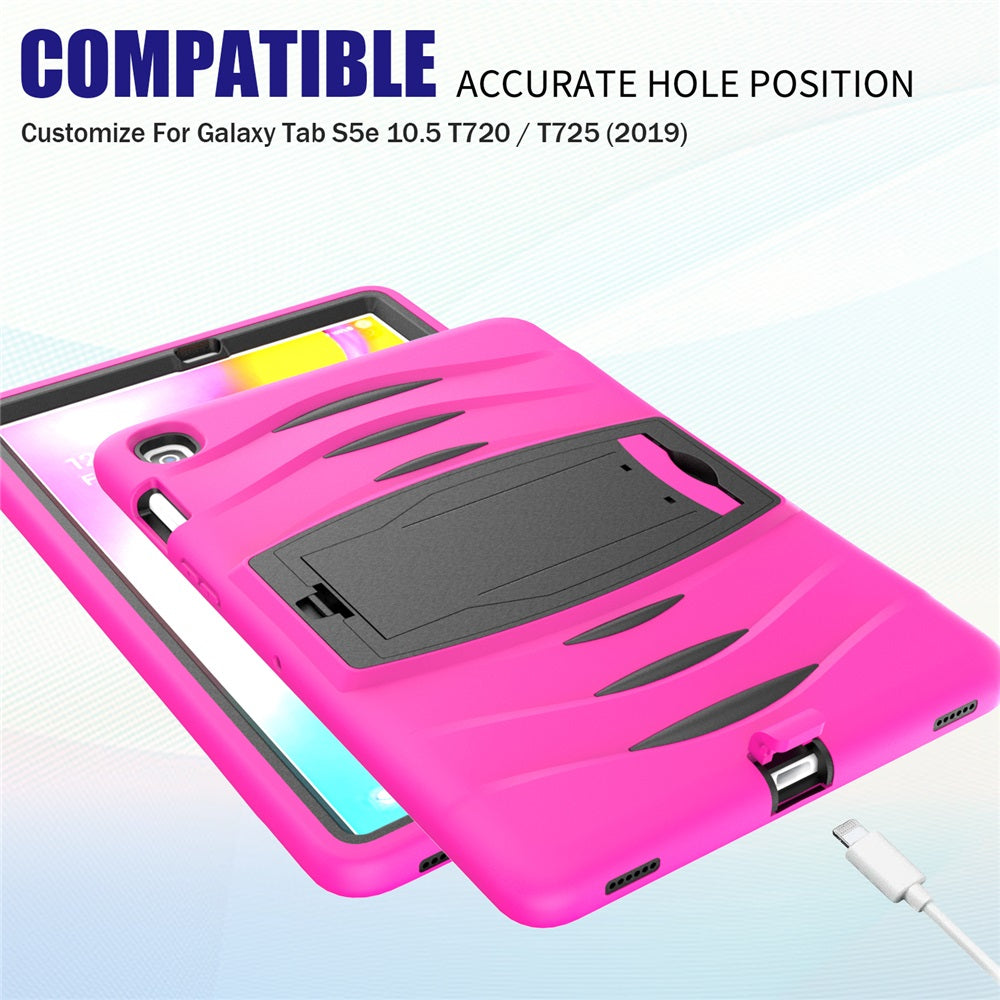 Shock Wave Kickstand Case Heavy Duty Rugged Anti-Fall Protection For Samsung Tab S5E 10.5 T720/T725(2019)-Rose Red