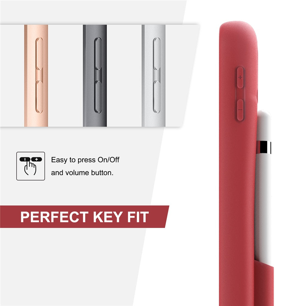 Shock Wave Kickstand Case Anti-Fall Protection With Pencil Holder+Cap For New iPad 7 10.2inch(2019)-Red