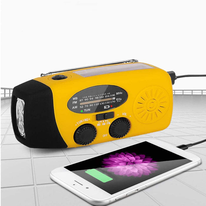 Weather Radio Hand Crank Self Powered Solar Emergency Radios With LED Flashlight-Yellow