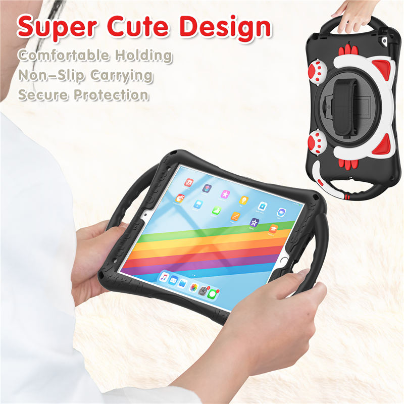 CatA iPad Silicone Case For iPad 10.2 Air10.5 Pro10.5 Built-in Handle Stand With a Strap-Black Red