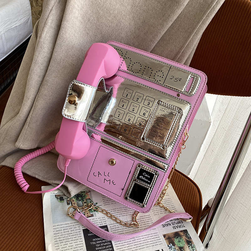 Fashion Telephone Shaped Shoulder Bag Ladies Funny Crossbody Bag-Pink