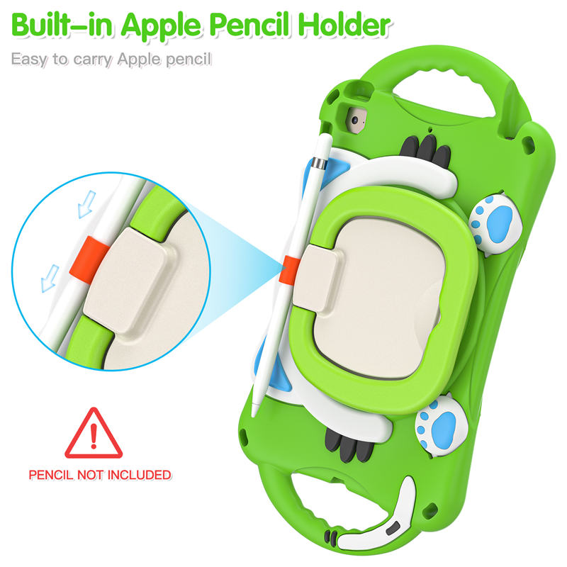 CatB Silicone Case For iPad Mini 5 4 3 2 1 Shockproof Shoulder Strap Handle Stand-Green