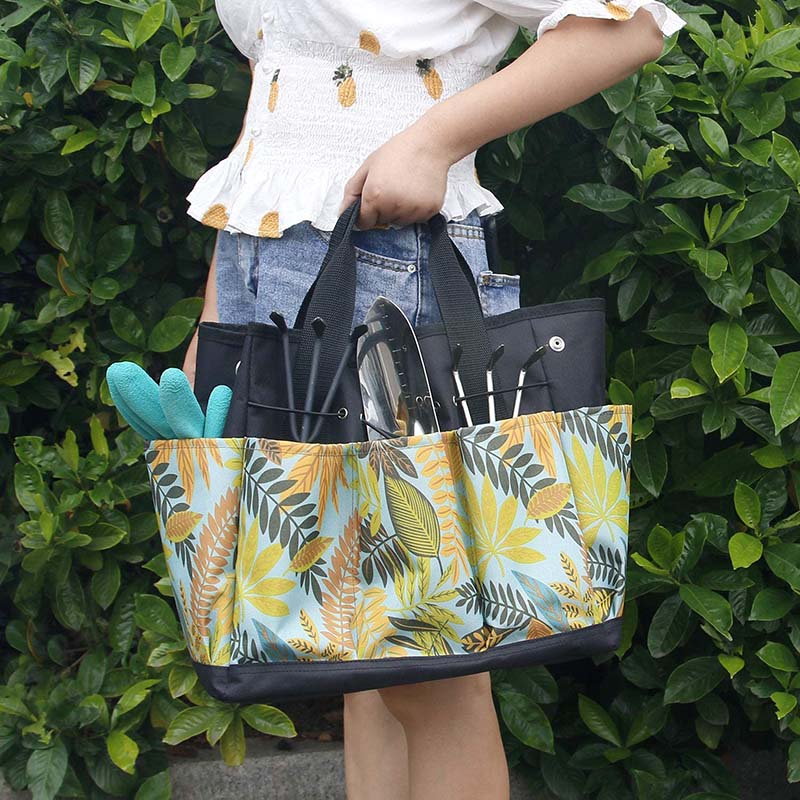 Home & LivingGarden Tools Bag Gardening Tote Organizer with 8 Deep Pockets for Gardener Regular Size Tools Storage -Black Yellow