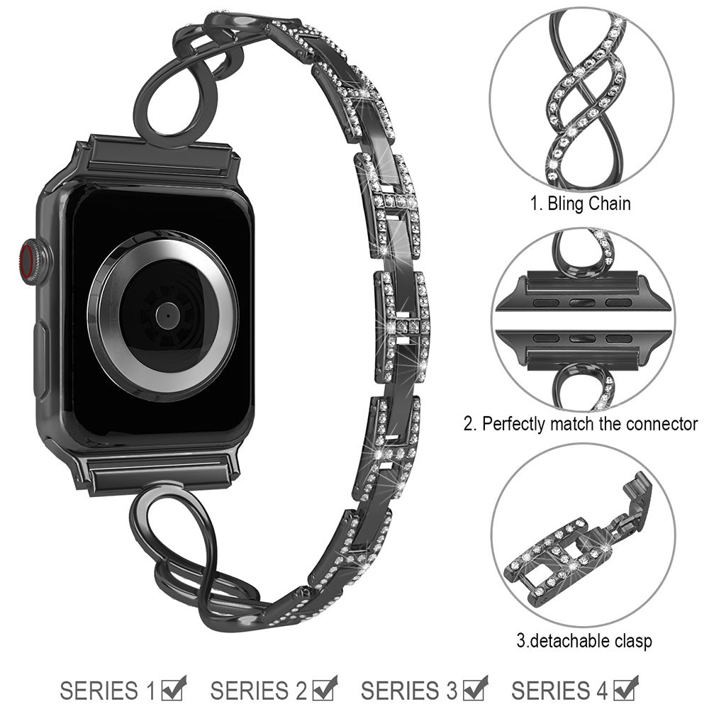8 Shape Watch Band Stainless Steel Wristbands for Apple IWatch Series SE/1/2/3/4/5/6 For Women-Black