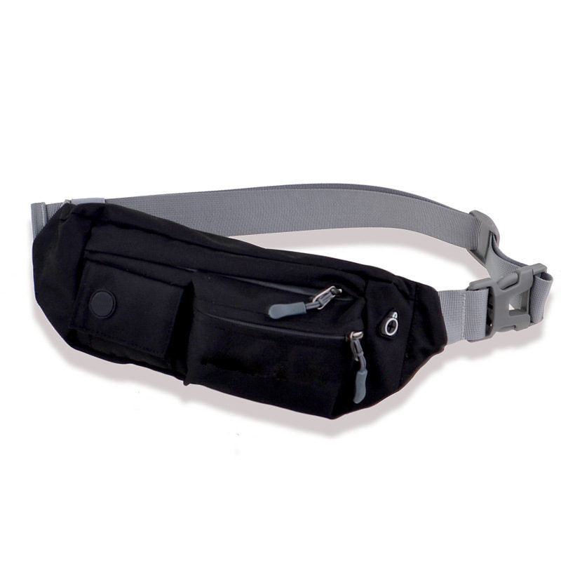 Canvas Waterproof Waist Pouch Bag with 4 Pockets for Running Traveling Hiking-Black