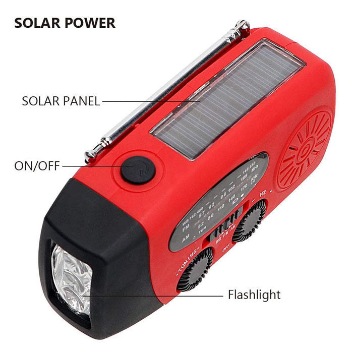 Weather Radio Hand Crank Self Powered Solar Emergency Radios With LED Flashlight-Red