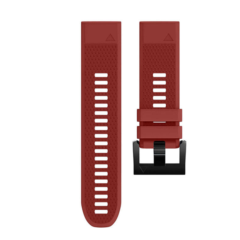 26mm Width Easy Fit Soft Silicone Watch Strap For Garmin Fenix 5X/5X Plus/6X/6X Pro/3/3 HR Black Steel Buckle-Red