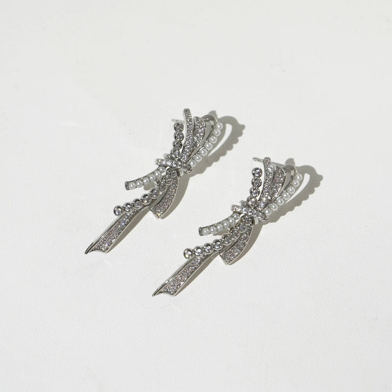 Crystal Bow Earrings Lightweight Rhinestone Drop Earrings for Women