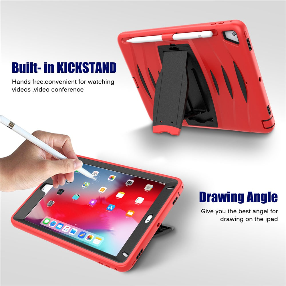 Shock Wave Kickstand Case Anti-Fall Protection With Pencil Holder For 9.7inch iPad 5/iPad 6/iPad Air2/iPad Pro9.7-Red