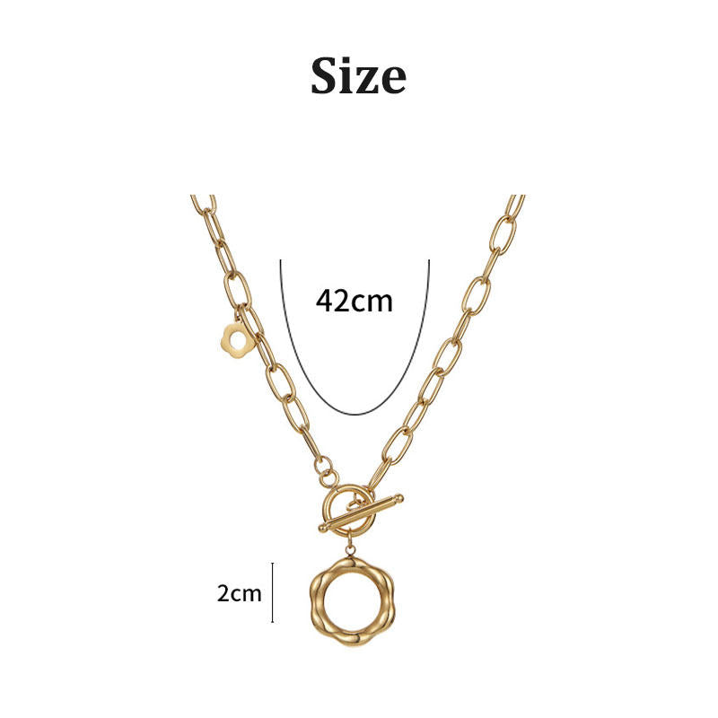 OT Buckle Vintage Flower Pendant Necklace For Women Girls
