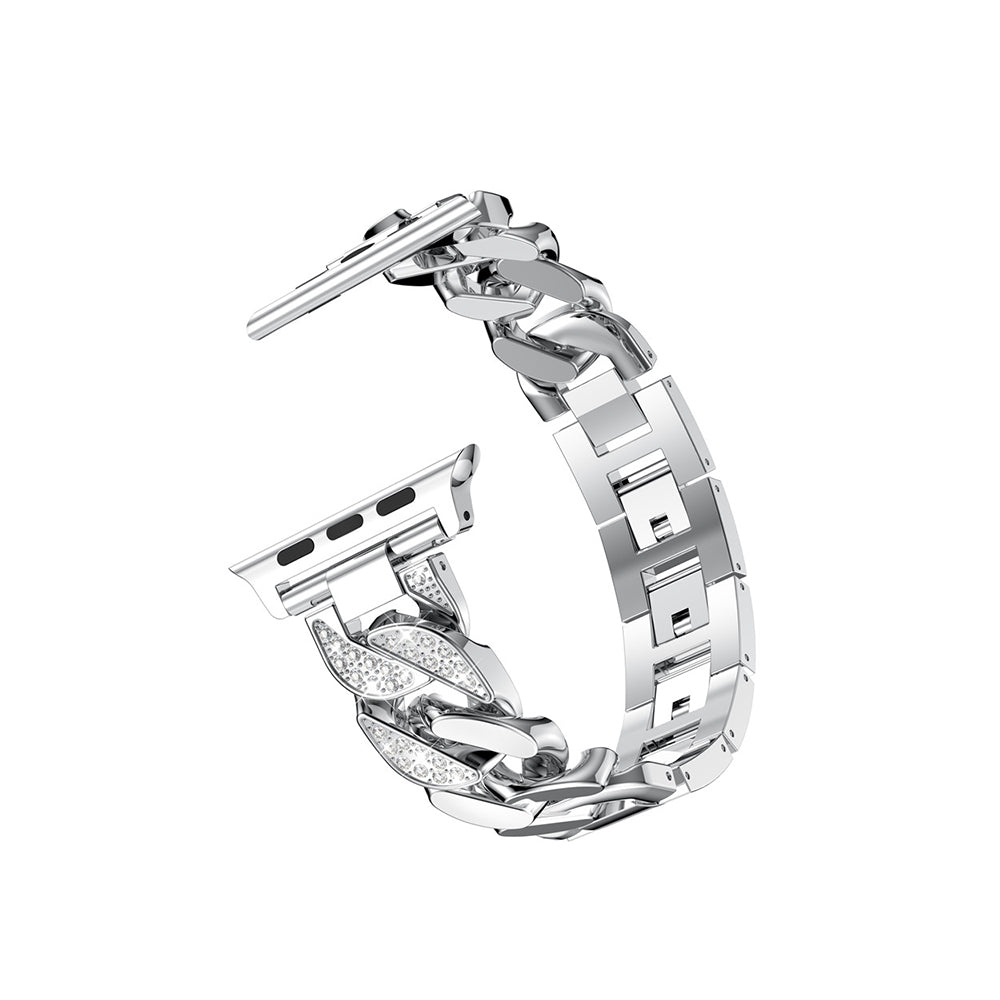 Diamond Denim Chain Metal Watch Band With Diamonds For Apple Watch SE/6/5/4/3/2/1(Silver)