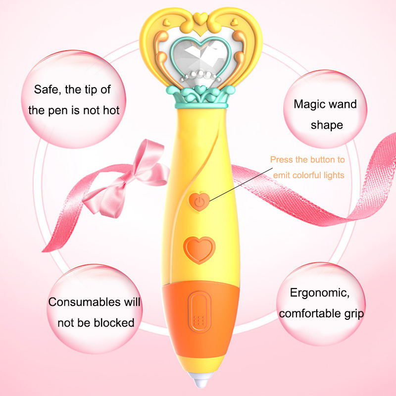 Magic Wand Shape 3D Printing Pen Kit Low Temperature Child Safe-Yellow