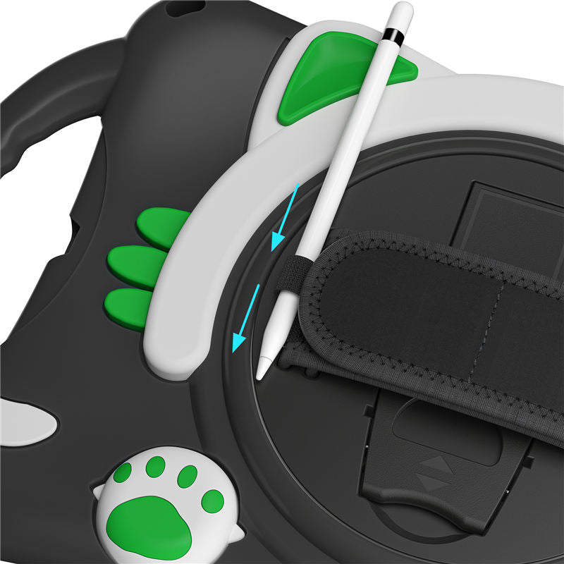 CatA iPad Silicone Case For iPad 10.2 Air10.5 Pro10.5 Built-in Handle Stand With a Strap-Black Green
