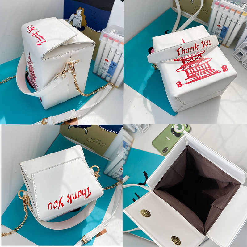 Fashion Crossbody Bag Chinese Takeout Box Style Clutch Bag for Girl-White
