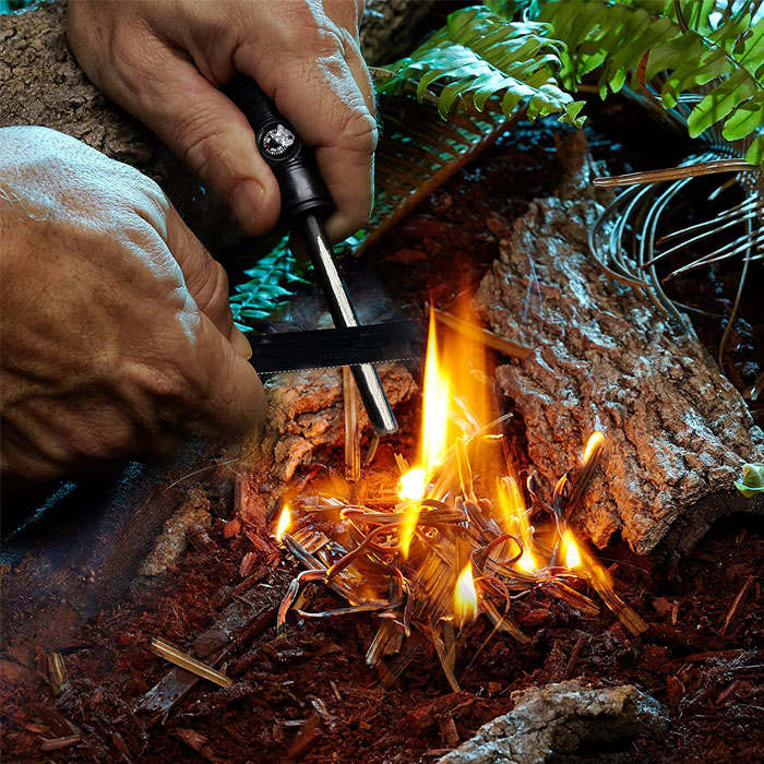 2 Pcs 3-in-1 Survival Multifunction Tool Magnesium Fire Starter Rod Compass & Whistle-Black+Red