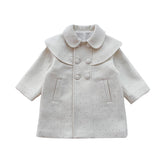 Girls Woolen Dress Coat Kids Warm Jacket Long Sleeve Button Trench 2-8 Years-White
