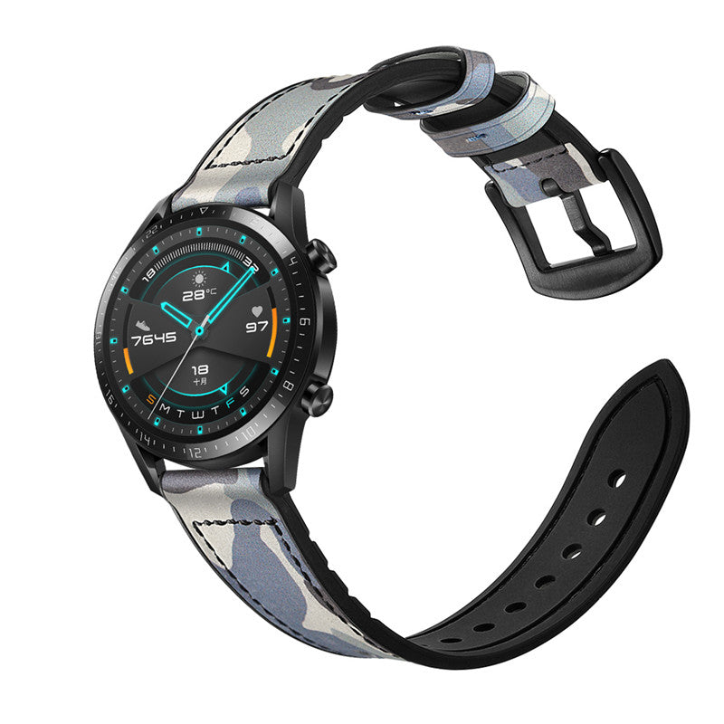 Silicone + Leather Watch Band for Apple iwatch Series SE- Cam Blue
