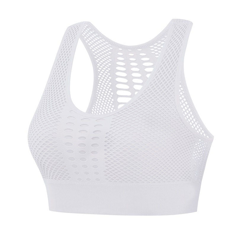 Hollow out Sport Bra Breathable Low Impact Wireless Crop Vest-White