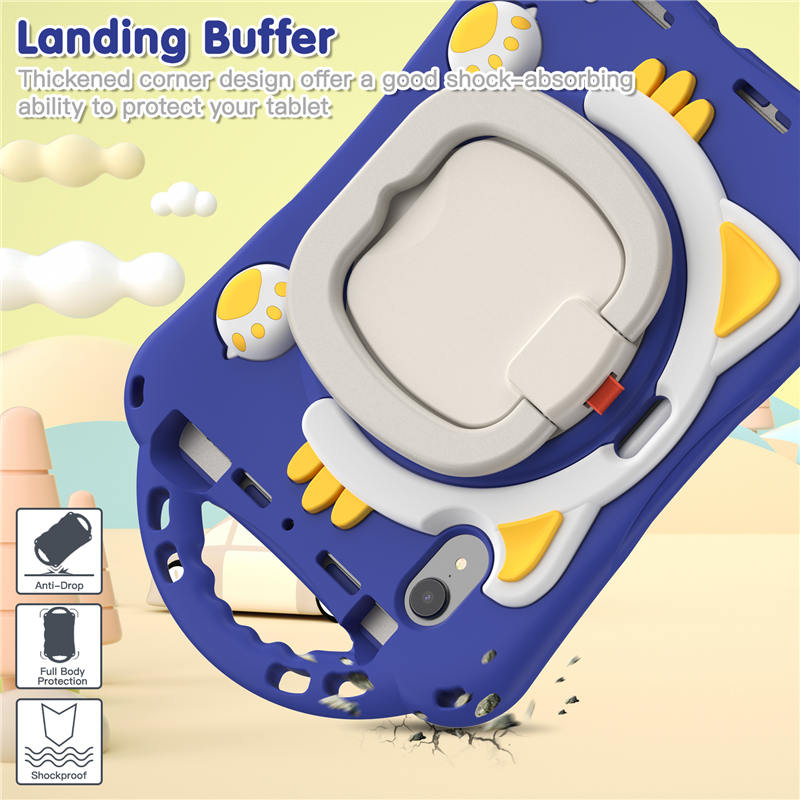 CatB Silicone Case For iPad Mini 6 Shockproof Shoulder Strap Handle Stand-Dark Blue