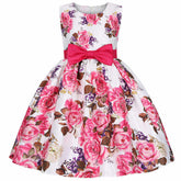 Floral Girls Dresses Summer Girl Clothes Sleeveless Dresses With Bow-Rose Red