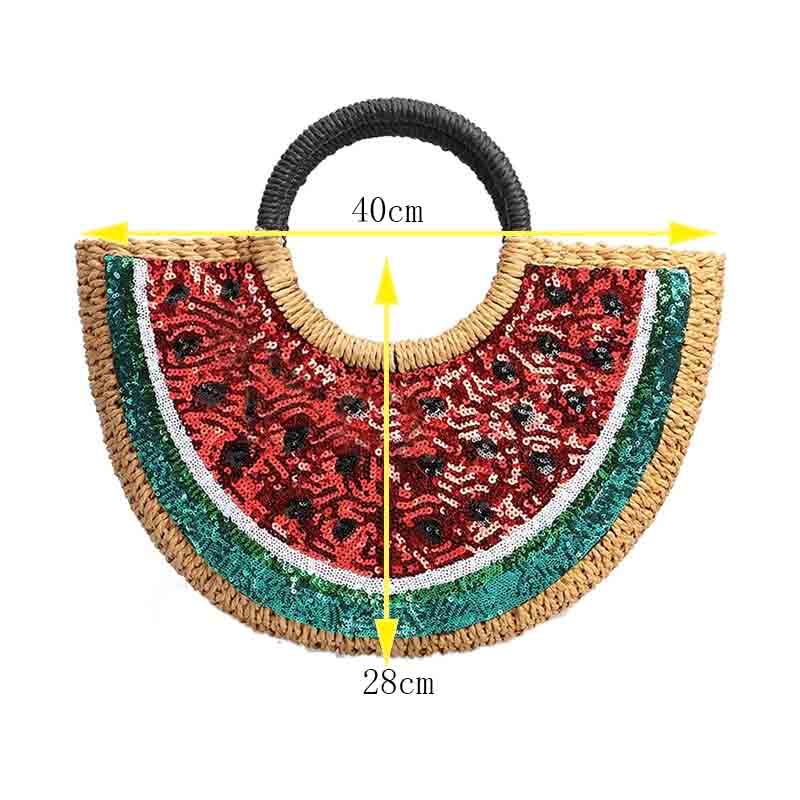 Women Semi-circle Rattan Handbags Watermelon Straw Bag