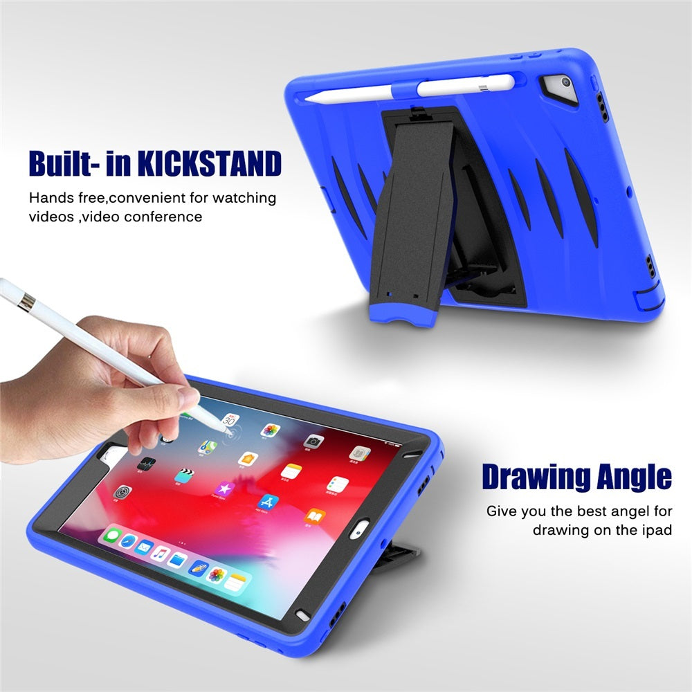 Shock Wave Kickstand Case Anti-Fall Protection With Pencil Holder For 9.7inch iPad 5/iPad 6/iPad Air2/iPad Pro9.7-Blue