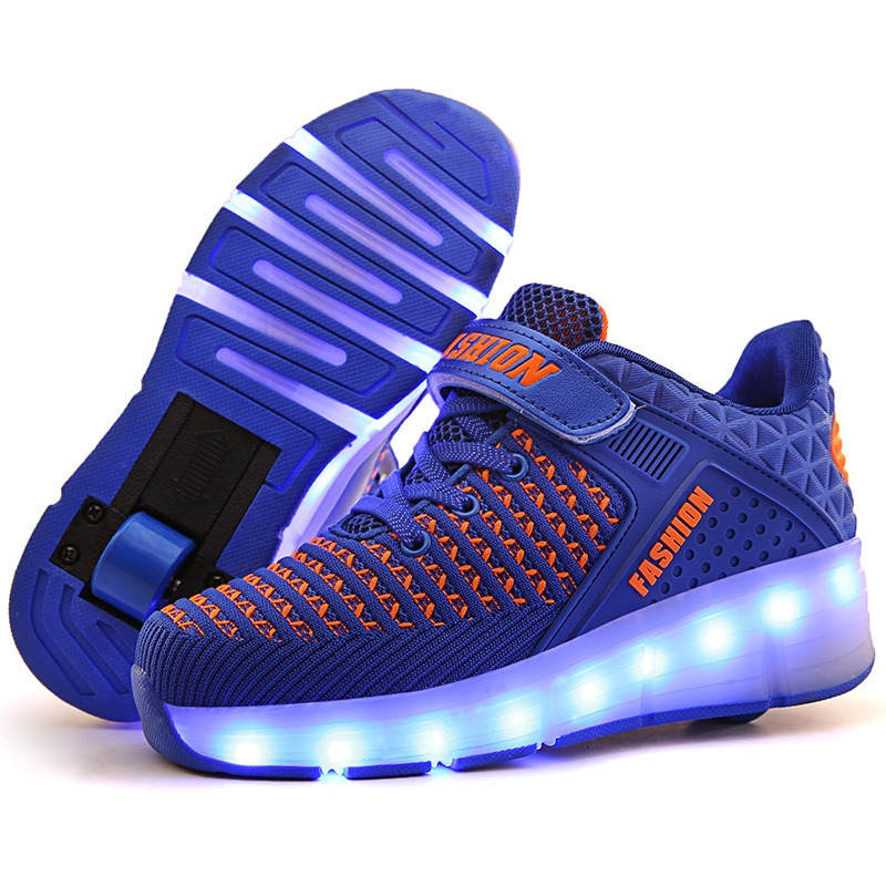 7 Colors LED Rechargeable Kids Roller Skates with Single Wheel-99Blue