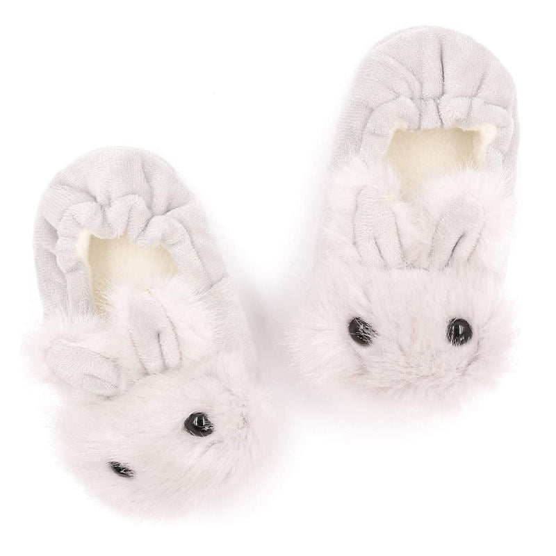 Fuzzy Rabbit Slippers for Toddler Girls Anti-Slip Warm House Shoes-Grey