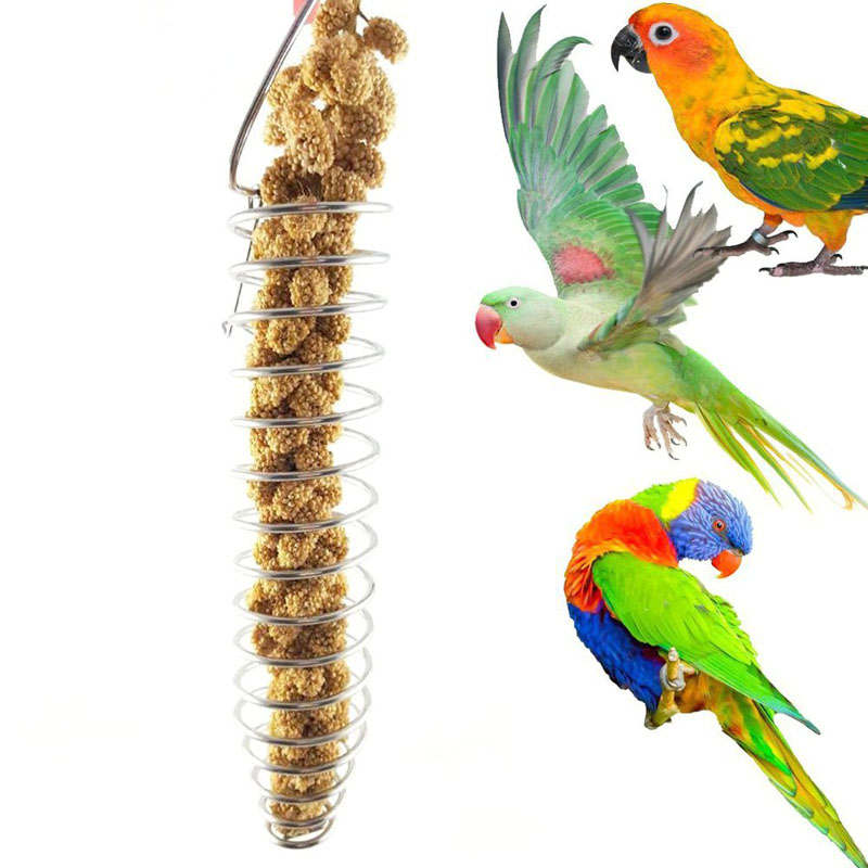 Parrot Foraging Hanging Stainless Steel Feeder Bird Grain Basket-25X4.3cm