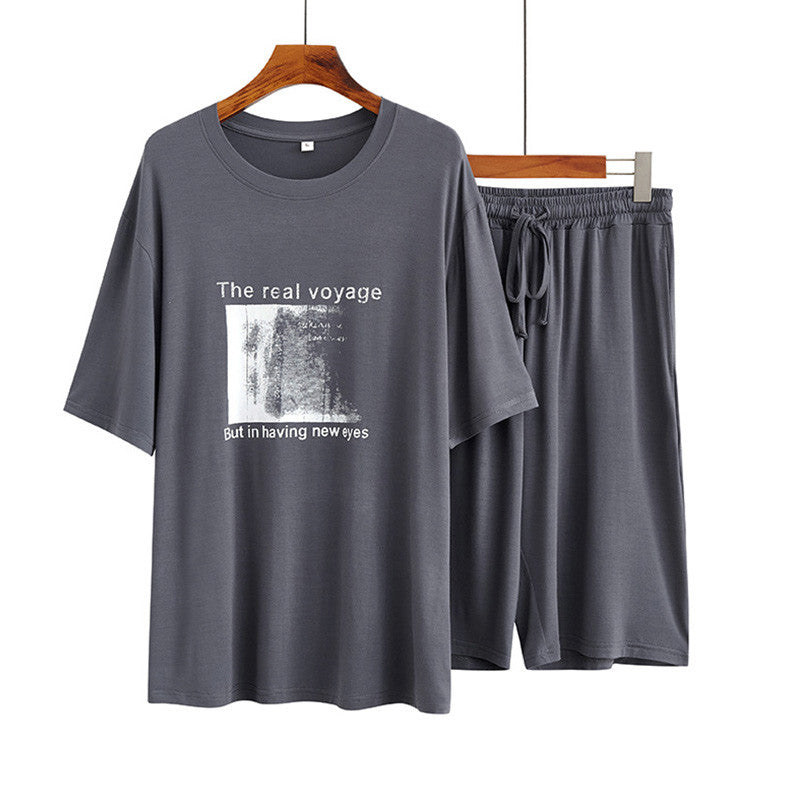 2 Piece Mens Loose Pajamas Summer Short Sleeve Lightweight Casual Set-Iron Gray