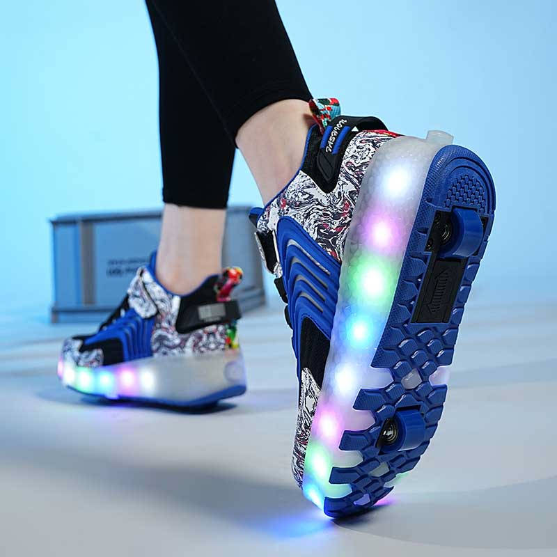Kids LED Roller Skates Fashion Sneakers with Double Wheel-8088-Blue