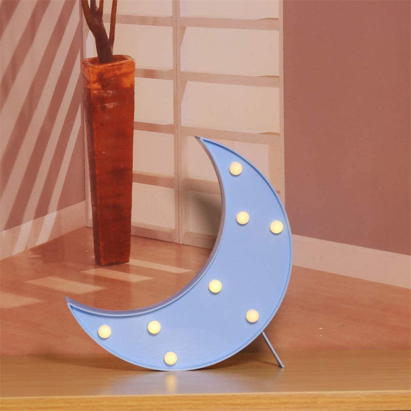 Moon Marquee Light LED Moon Sign Night Light Romantic Light Up Heart Sign Decoration -Blue