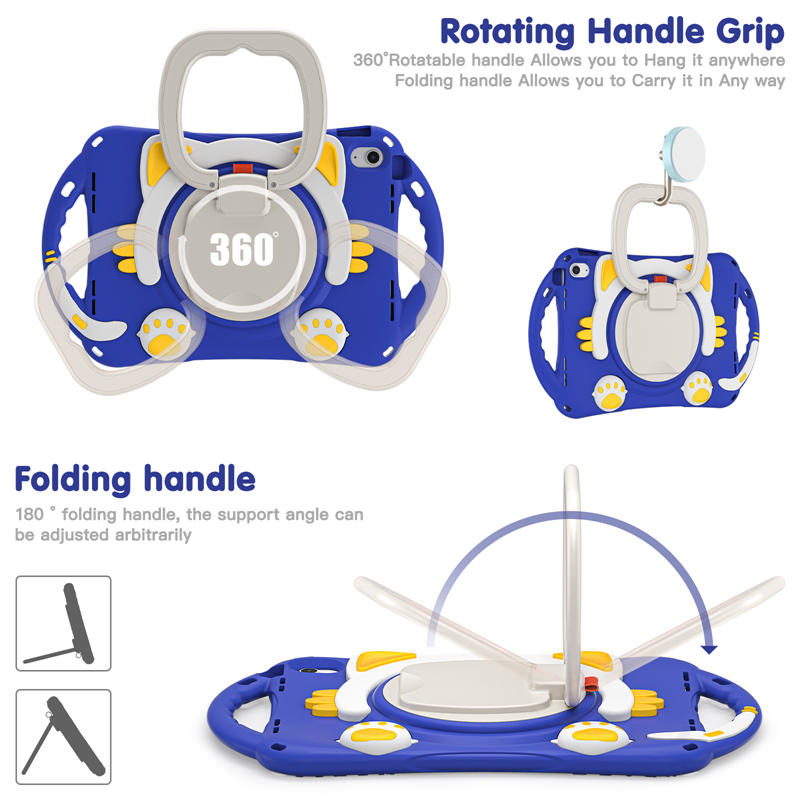 Cat Tablet Case For iPad 10th Kids Friendly with Handle Stand-DarkBlue