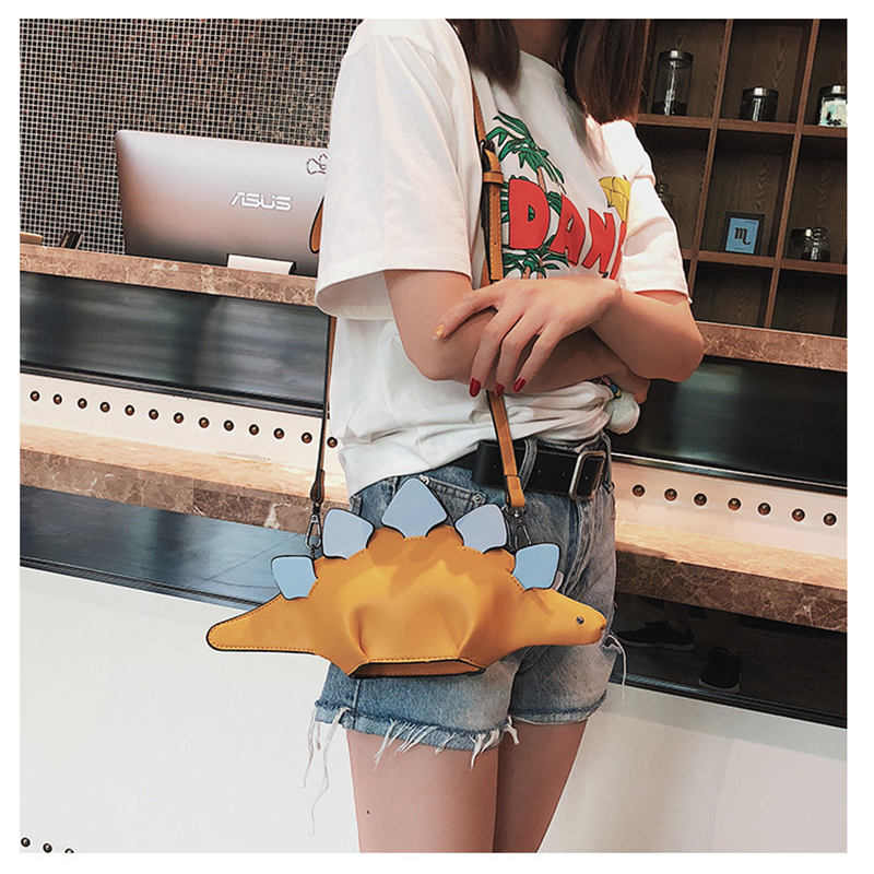 Dinosaur Shoulder Purses PU Stegosaurus CrossBody Bag for Girl Women-Yellow