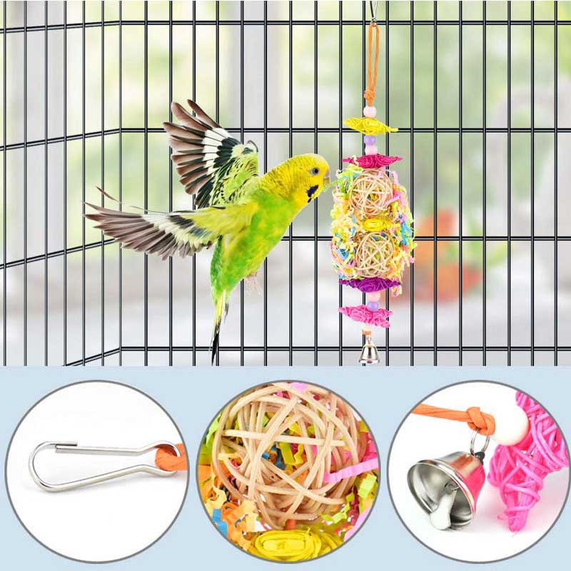 4Pcs Bird Toy Colorful Chewing Shredder Wood Perch Stand for Parakeet Conure