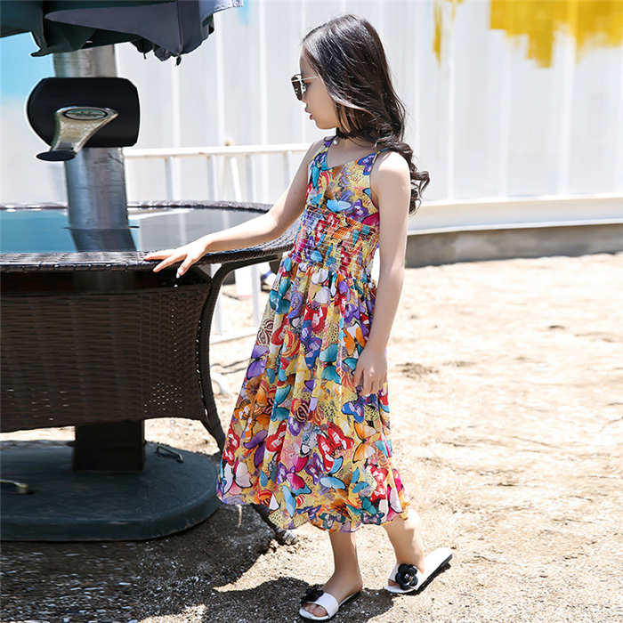 Bohemian Style Kid Girl Summer Chiffon Beach Skirt Pants Jumpsuit Floral Dress
