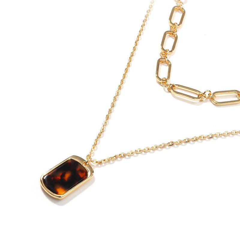 Leopard Print Pendant Necklace Paper Clip Clavicle Chain for Women