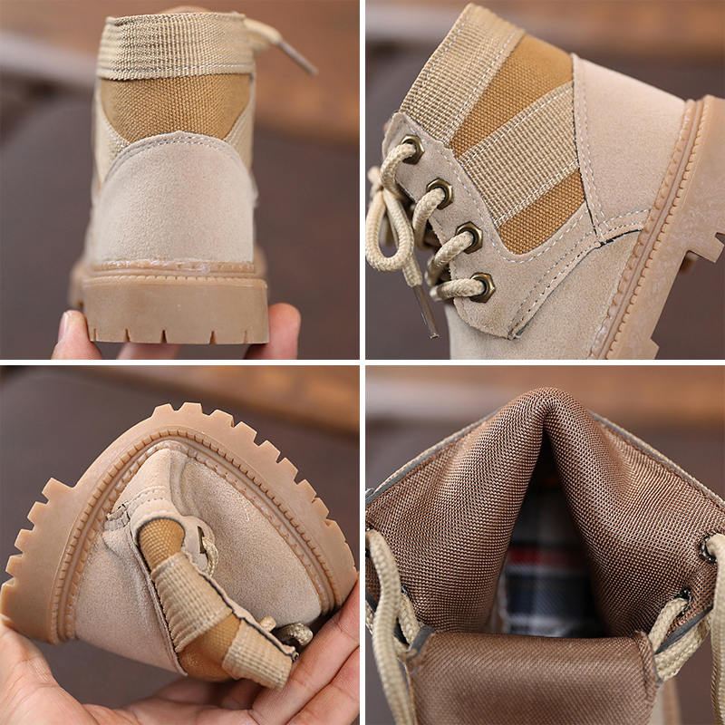 Toddler-Unisex Boots Lace up Winter Snow High Top Shoes Outdoor-Beige